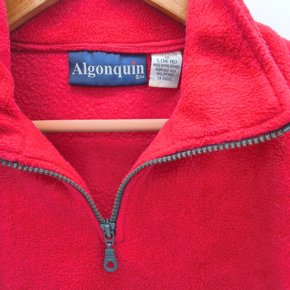Vintage Algonquin Quarter Zip Fleece Pullover Sweater Nordic Snowflake Red - Picture 4 of 5